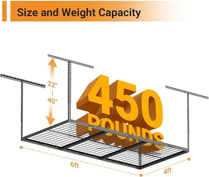 4x6ft Overhead Garage Storage Rack, Heavy Duty Metal Ceiling Shelf, 450lbs - Image 2