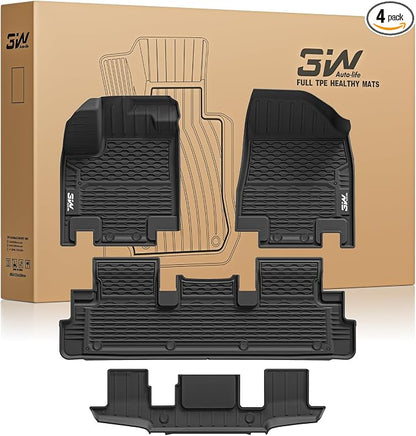 3W Floor Mats for Nissan Pathfinder 2022 2023 2024 2025, 3 Rows, TPE All by 3W