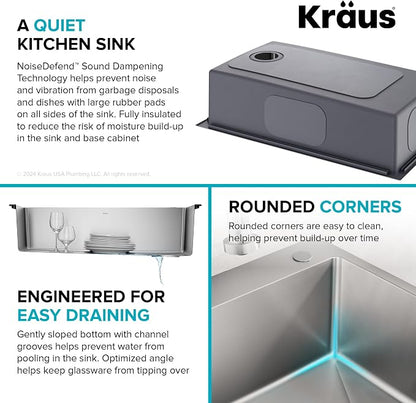 KRAUS Fairlane 33-inch Drop In/Top Mount Single Bowl 18-Gauge Stainless Steel - Image 7