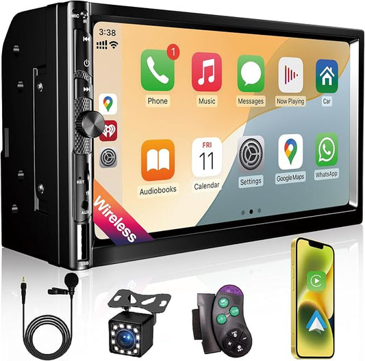 7 Inch Car Stereo with Wireless Apple CarPlay, Double Din Car Radio Androdi Auto by Nideocion