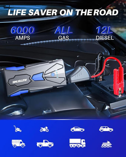 AUTOONE 6000A Car Battery Jump Starter Up to All Gas & 12L Diesel Engine - Image 2
