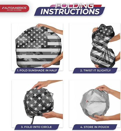 Autoamerics 1-Piece Windshield Sun Shade Gray Camo American Flag USA Design - Image 8