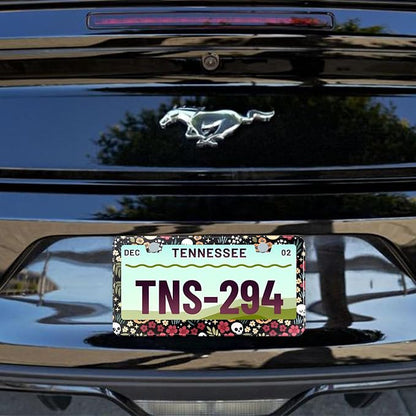 Halloween Ghost Skull Floral License Plate Frame Colorful Flowers Stainless - Image 7