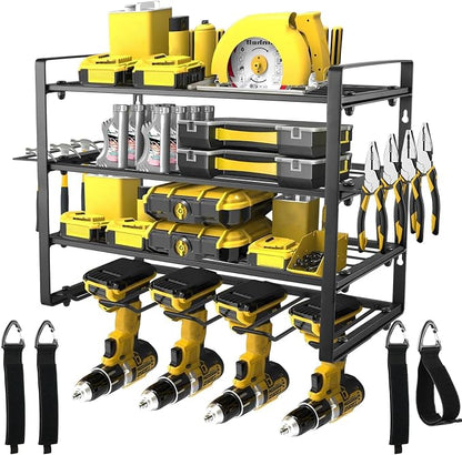 4 Layers Power Tool Organizer Wall Mount, Garage Wall Shelving, 4 Drill Holder by GcFoir