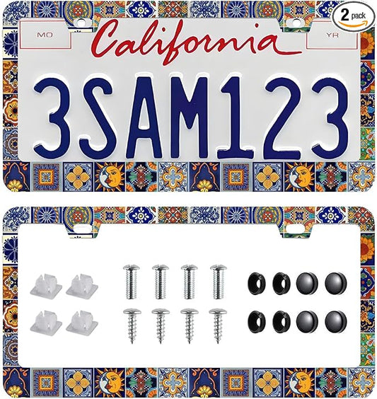 2Pack Mexican Tiles License Plate Frames Mandala Boho License Plate Frame Car by Unknown