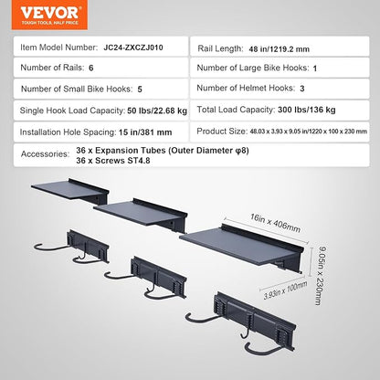 VEVOR Bike Storage Rack, 6 Bike Racks and 3 Helmets Hooks, Wall Mount Bike - Image 7