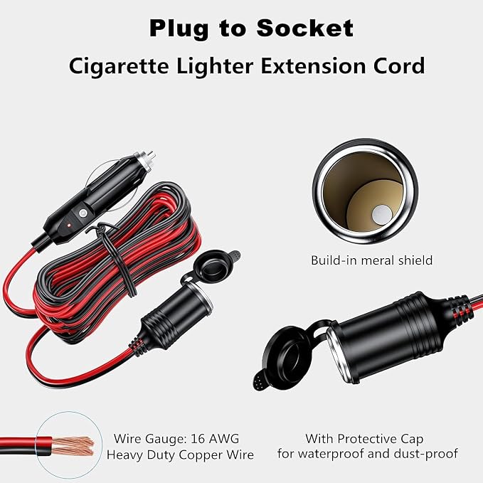KEWIG 12/24V Car Cigarette Lighter Extension Cord - 20FT Cigarette Lighter Plug - Image 4