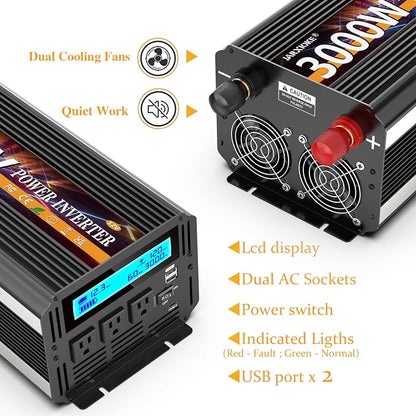 3000W Power Inverter 12V DC to AC 110V/120V 6000W Converter 3 sockets car - Image 7