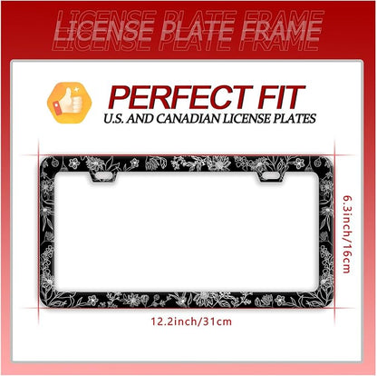 Line Art Flowers License Plate Frame Beautiful Floral License Plate Frames - Image 7
