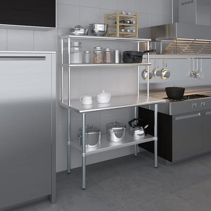 Amgood Stainless Steel Work Table Wide Double Tier Overshelf | NSF | Metal - Image 8