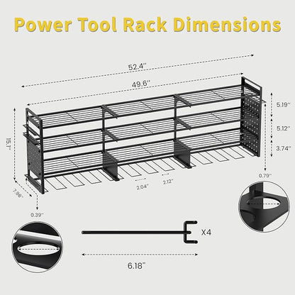 Power Tool Organizer Wall Mount, Pegboard Side Panels, 4 Long Hooks, Large Tool - Image 7