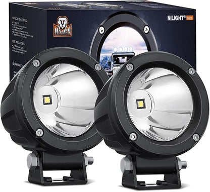 Nilight Motorcycle LED Pods 2 PCS 3 Inch Spot Round Offroad Fog Light 1065LM by Nilight