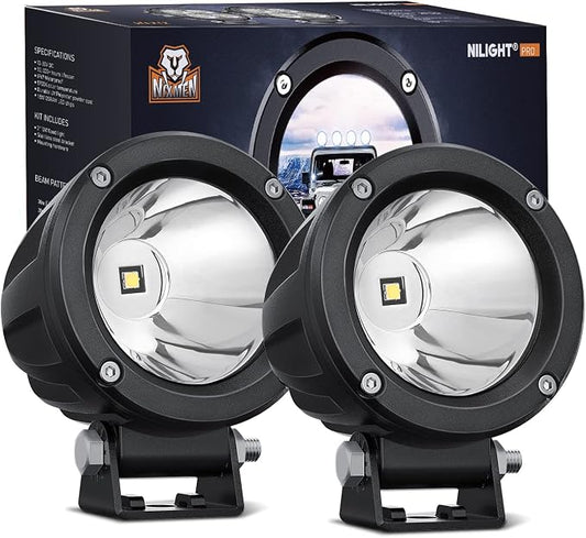 Nilight Motorcycle LED Pods 2 PCS 3 Inch Spot Round Offroad Fog Light 1065LM by Nilight
