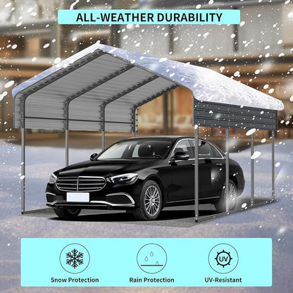 10x15 FT Metal Carport, Heavy Duty Car Port Canopy - Image 2