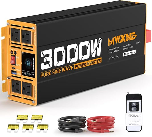 3000W Pure Sine Wave Inverter 24V DC to 110V 120V AC Converter by MWXNE