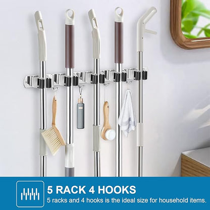 IMILLET 2 Pack Wall Mount Broom Holder Stainless Steel 5 Racks - Image 2