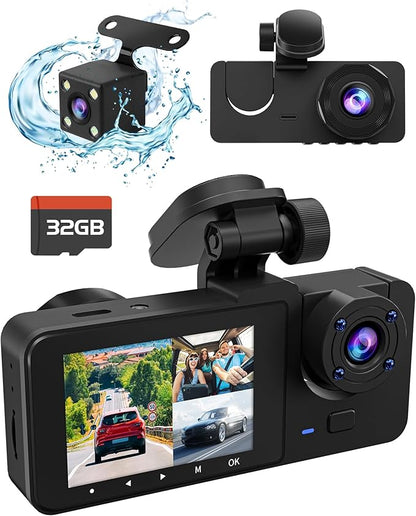 3 Channel Dash Cam, 4K+1080P Dash Cam Front and Rear Inside, Dash Camera by lensuge