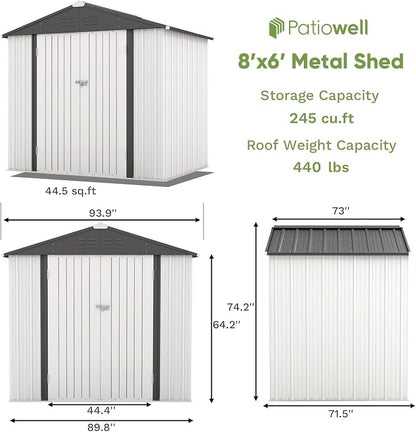 Patiowell Outdoor Storage Shed 8x6 FT, Garden Tool Storage Shed - Image 4