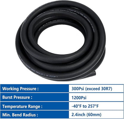 LokoCar Rubber Fuel Hose Line Push Lock 1/4" ID SAE 30R7 NBR 25ft 300PSI Black - Image 6