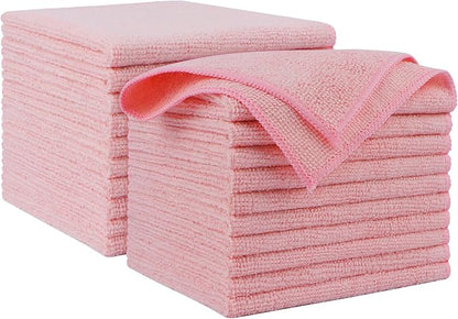 AIDEA Microfiber Cleaning Cloth Pink 20PK, Microfiber Towels by AIDEAHOME