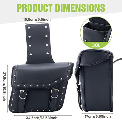 30L Motorcycle Saddlebags Water-Resistant PU Leather Storage - Image 3