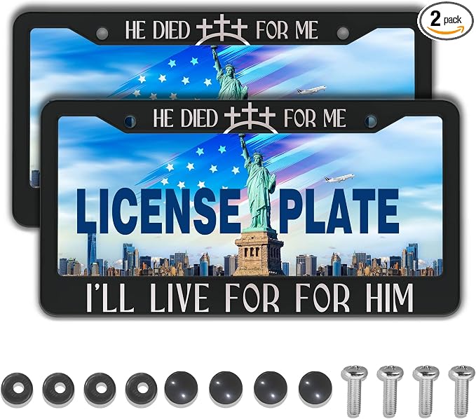 Fun License Plate Frame Cover Black and White License Plate Frames He Died by Unknown