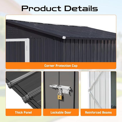 6 x 4 FT Outdoor Storage Metal Shed, Bike Garden Tool Shed - Image 3