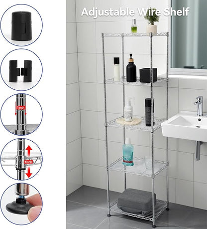 Chrome Small 5 Tiers Wire Shelving NSF Certified. Adjustable Storage Rack - Image 4
