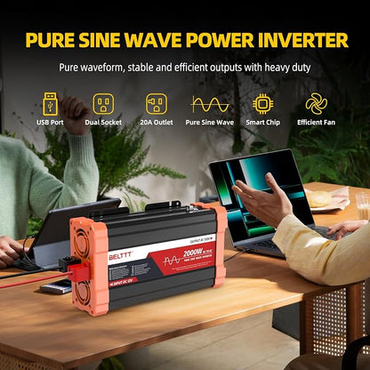 BELTTT 2000W Pure Sine Wave Inverter, Car Power Inverter 12V to 120V AC - Image 2