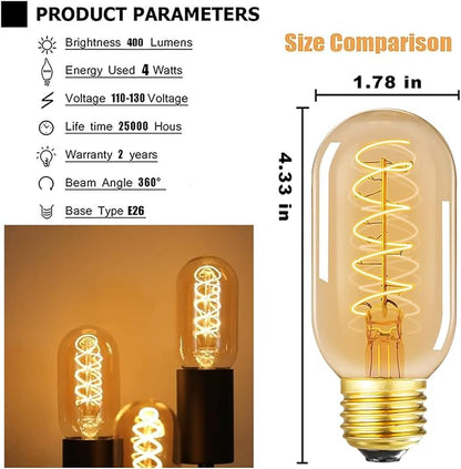 Vintage LED Spiral Filament Bulb T14, E26 Base, 4W Equivalent, 40W Warm White - Image 3