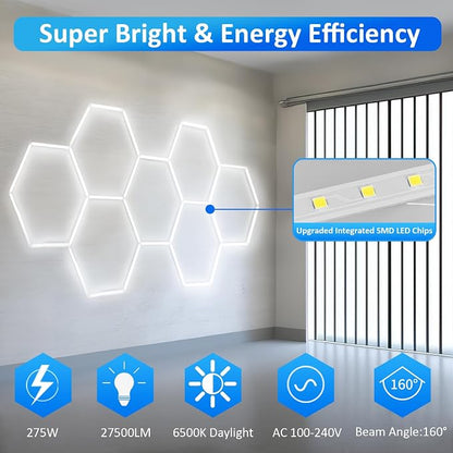tewei Hexagon LED Garage Light, 7 Grids Hexagon Car Detailing Lighting Fixture - Image 2