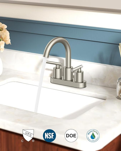 FORIOUS Brushed Nickel Bathroom Faucet 2 Hole, 4 Inch Centerset Bathroom Sink - Image 5