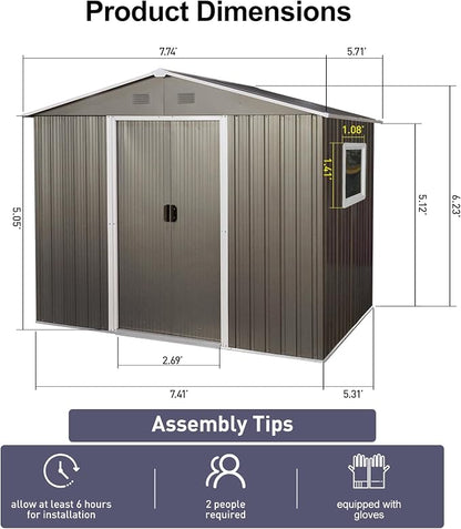 6x8 FT Outdoor Storage Shed, Metal Garden Shed - Image 5