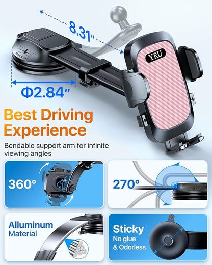 YRU Cell Phone Automobile Cradles Dashboard Windshield Pickup Truck Phone Mount - Image 5