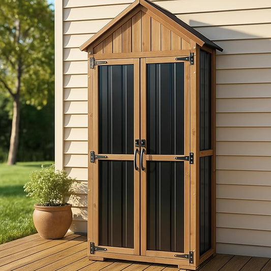 Outdoor Storage Cabinet – Weatherproof Wood & Metal Storage Shed by Ketive