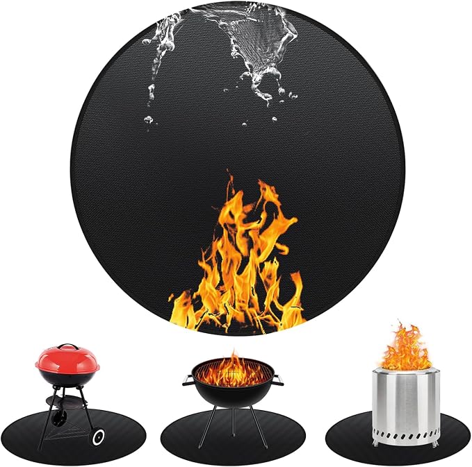 Round BBQ Grill Mat, 60 inches Double-Sided Fireproof Pad Waterproof Deck by Unknown