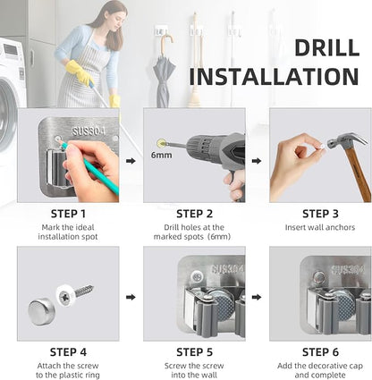 Broom Holder Wall Mount with Screws Broom and Mop Organizer Wall Hanging - Image 7