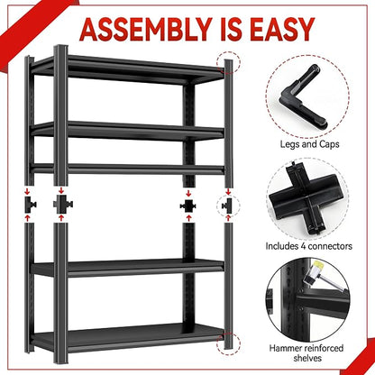 Metal Garage Shelving Unit, Heavy Duty 5-Tier Adjustable Storage Rack, Steel - Image 4