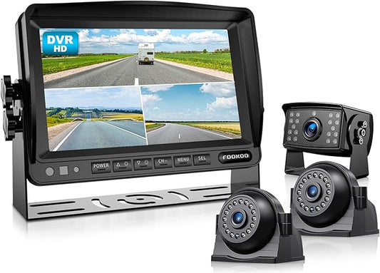 Fookoo HD 1080P 7" Wired Backup Camera System, 7-inch Quad Split Screen Monitor by FOOKOO