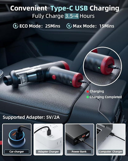 2-in-1 Car Vacuum&Air Duster, 80W/16kpa/12KRPM/30 Mins, High Powerful Dust - Image 5