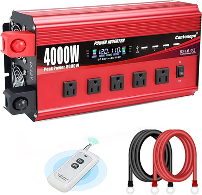 4000W Power Inverter 12V to 110V/120V DC to AC by Cantonape