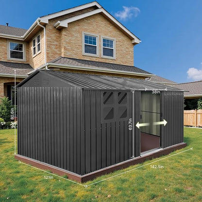 12 x 10 FT Outdoor Storage Shed, Metal Garden Tool Shed - Image 6