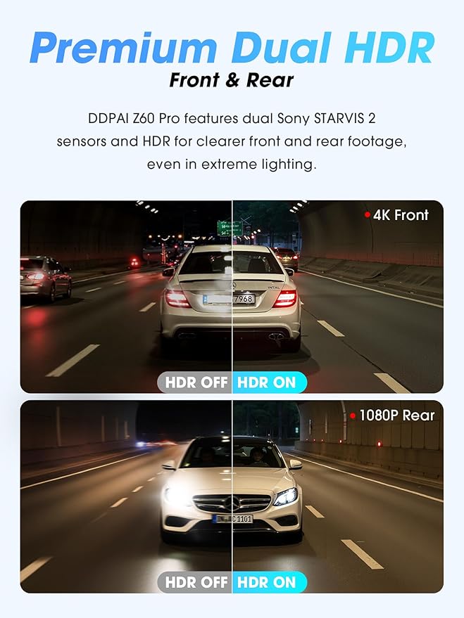 DDPAI Dash Cam Front and Rear, Dual STARVIS 2 IMX678 IMX662 Dashcam, 4K+1080P - Image 6