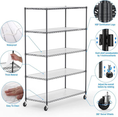 pouseayar Black 5 Tier Shelf Wire Shelving Unit, 6000lbs Capacity NSF Metal - Image 4