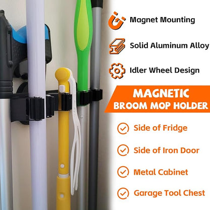 Magnetic Broom Holder Rack, Strong Magnetic Mount Mop Holder 4 Racks - Image 4