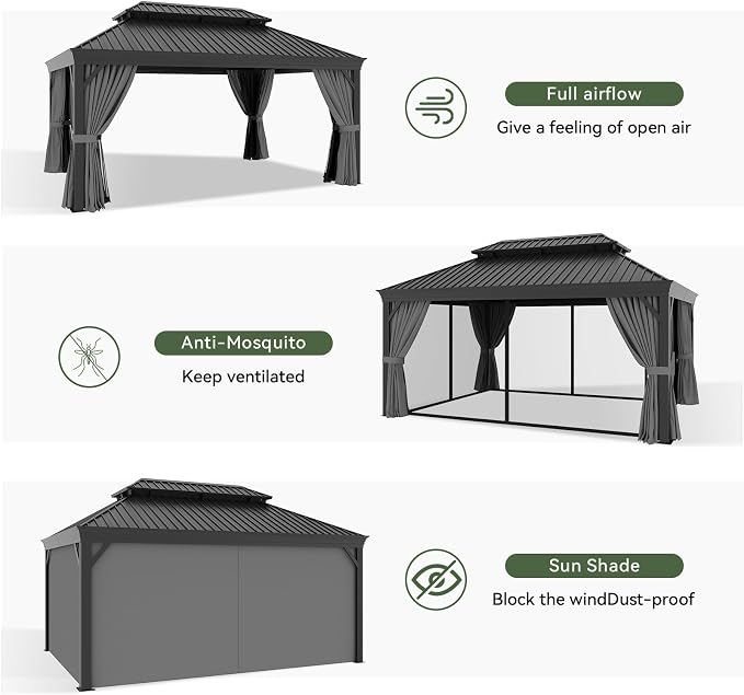 Aoxun 12' X 16' Permanent Hardtop Gazebo Aluminum Gazebo - Image 8
