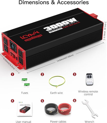 3000 Watts Power Inverter Pure Sine Wave DC 12V to 110V/120V AC 6000W Peak - Image 7