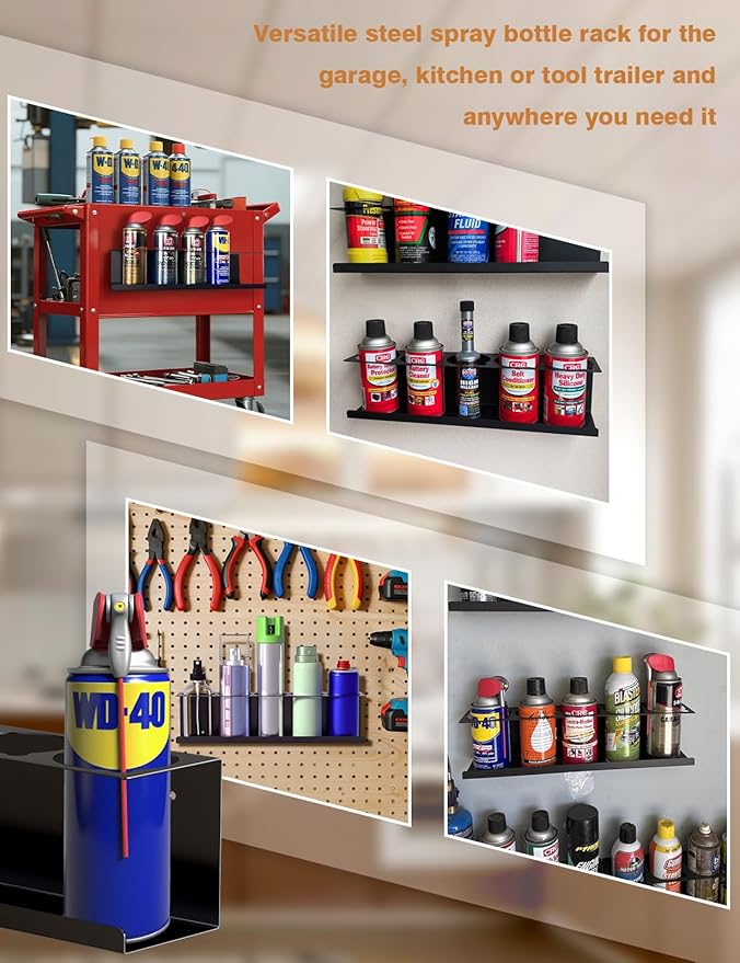 4 Pack Spray Can Holder Organizer, Wall-Mounted Steel Spray Bottle Rack - Image 7