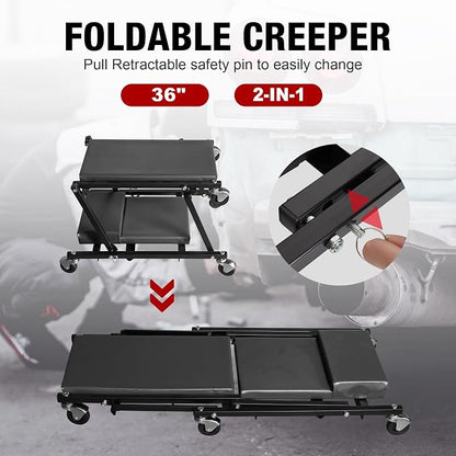 Torin 2-in-1 Foldable Garage Shop Creeper, 300 lbs Capacity, 6 Wheels - Image 2