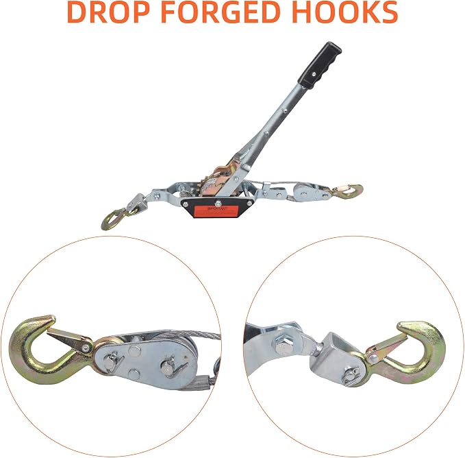 4 Ton Heavy Duty 2 Hook Steel Cable Dual Gear Power Puller Come Along Chain - Image 5